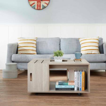 Country Style Mobile Coffee Table - Mobile Large storage coffee table